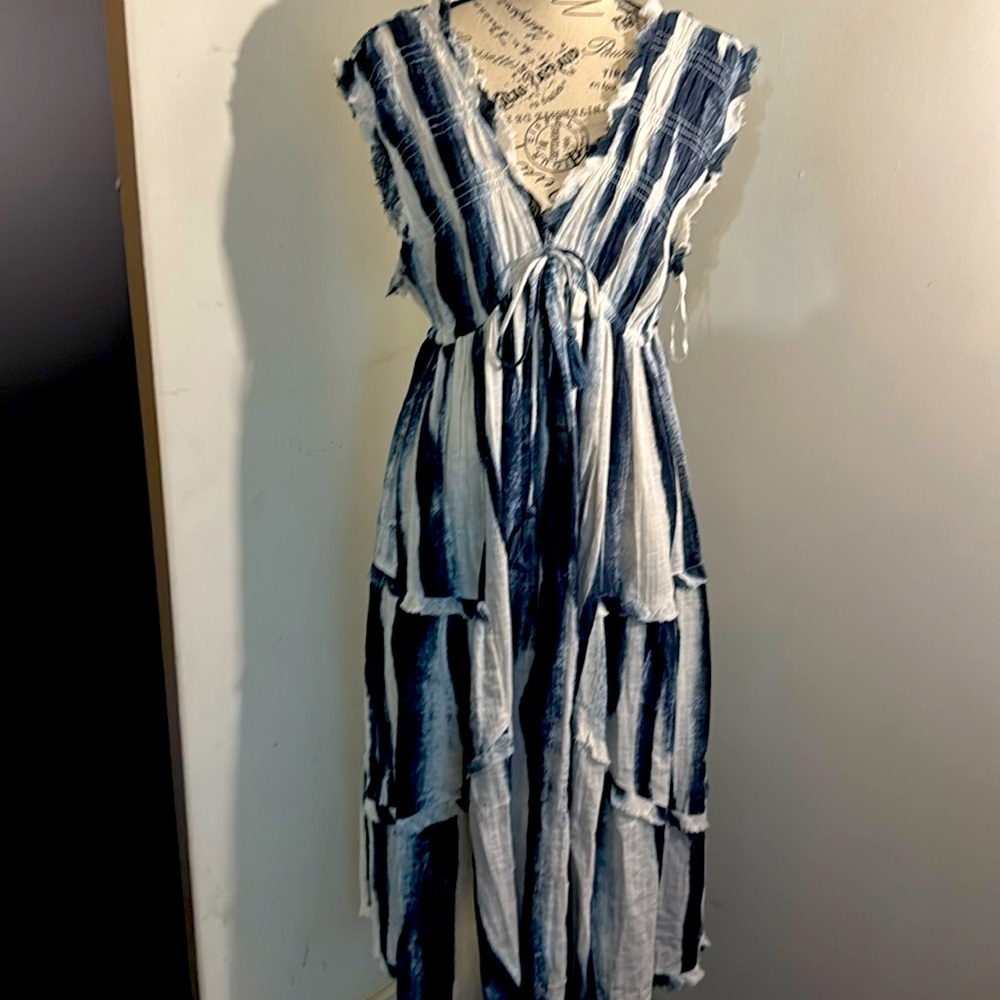 Blue and cream dress